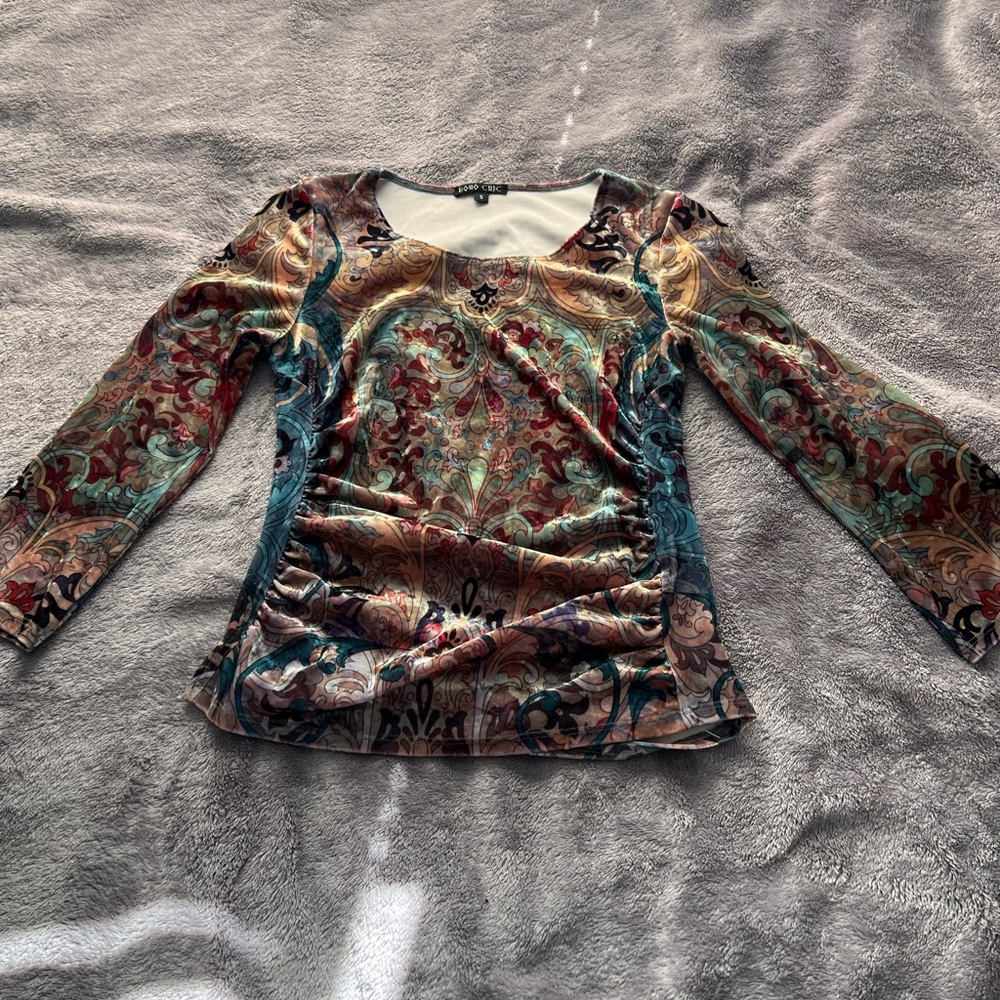 Multicolor quarter sleeved velour shirt